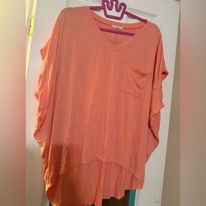 Easel Coral V-Neck Tunic Top